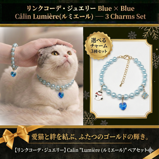【リンクコーデアクセサリー Blue☓Blue 3種チャーム】Lumière (ルミエール) — 毛並みに映える、愛らしい輝き